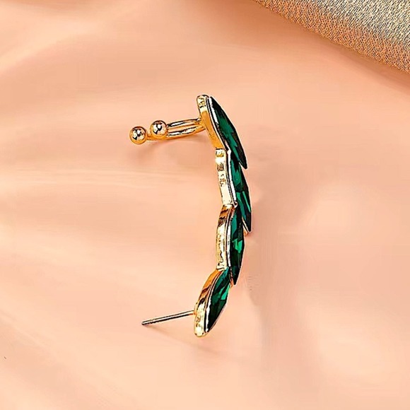 Gold Zircon Emerald Ear Climber, Punk, Goth, Elegant - Picture 4 of 6